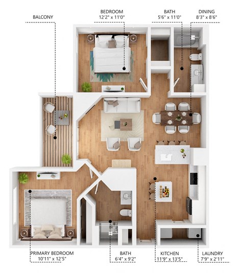 A diagram of a house layout with labeled rooms such as bedroom, bath, and dining.